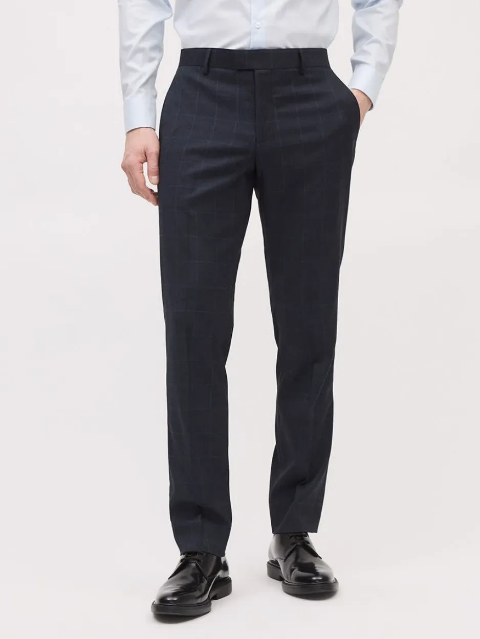 Commuting Style Navy Windowpane Suit Pant