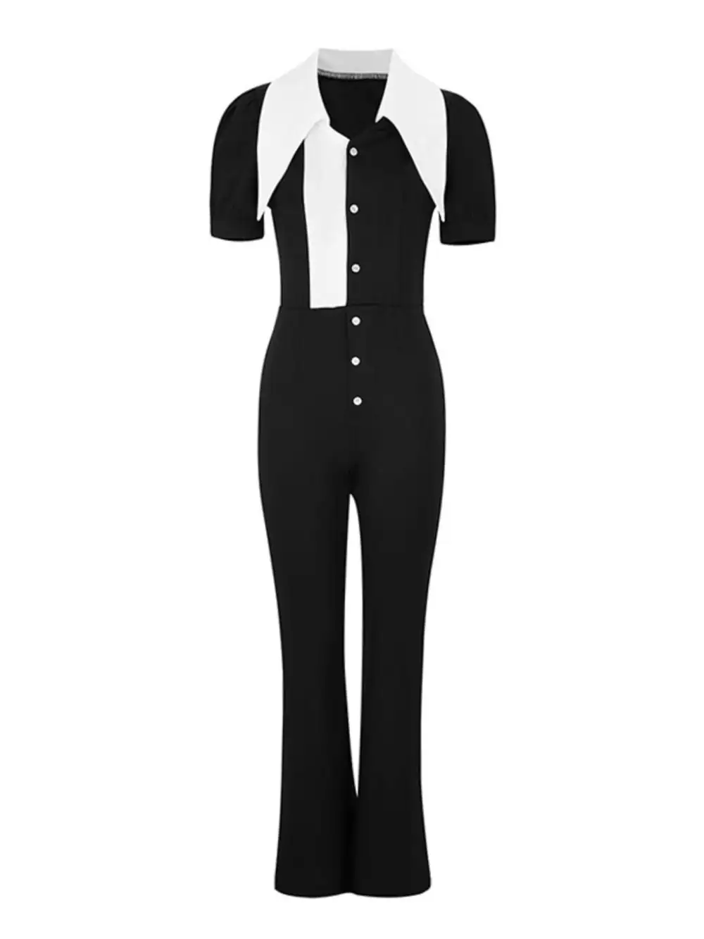 Contrast Button Down Wide Leg Jumpsuit