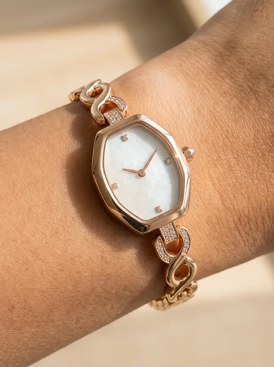 Rose Gold Hexagonal Mother-of-pearl Watch