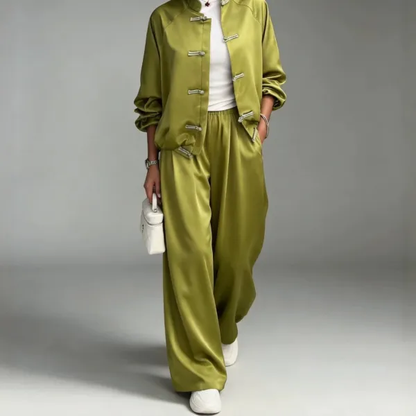 Wide-Leg Drawstring Long-Sleeve Women's Two-Piece Set