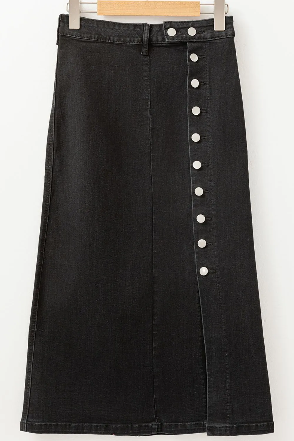 Lightweight Button Front Denim Detail Skirt