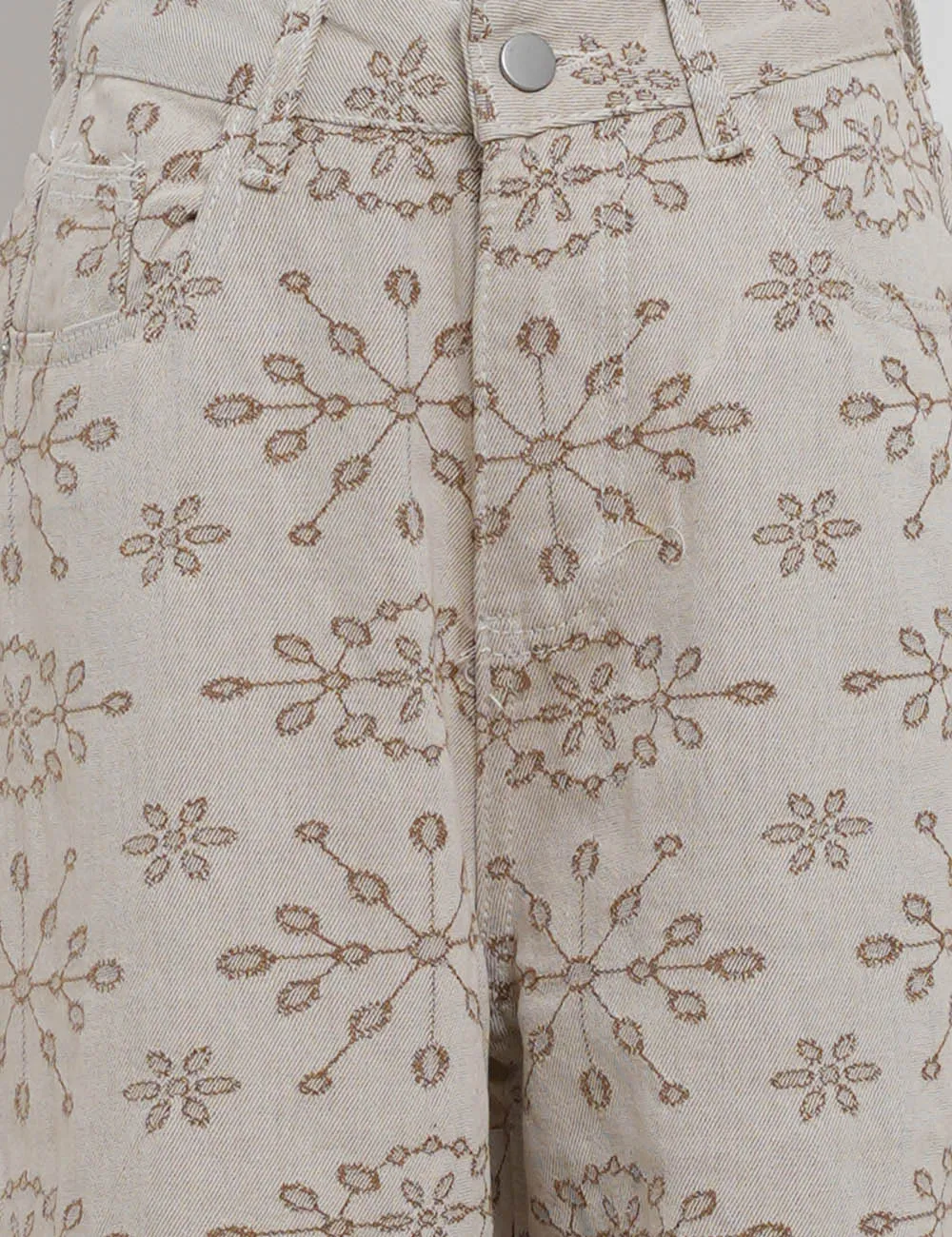 Geometric Jacquard Button Front Wide Leg Denim Pants