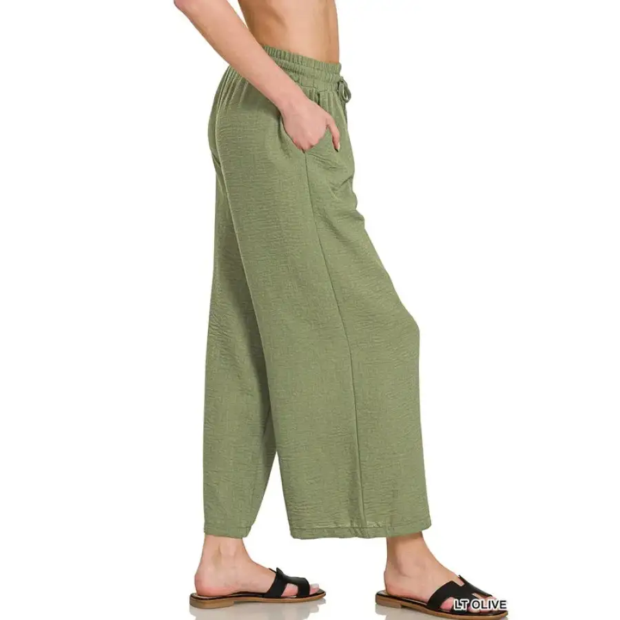 Classic Woven Crepe Elastic Band Waist Cropped Pants