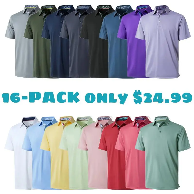 Mens Casual Dry Fit Performance Designed Collared Golf Polo Shirts for Men Plus Size Tops