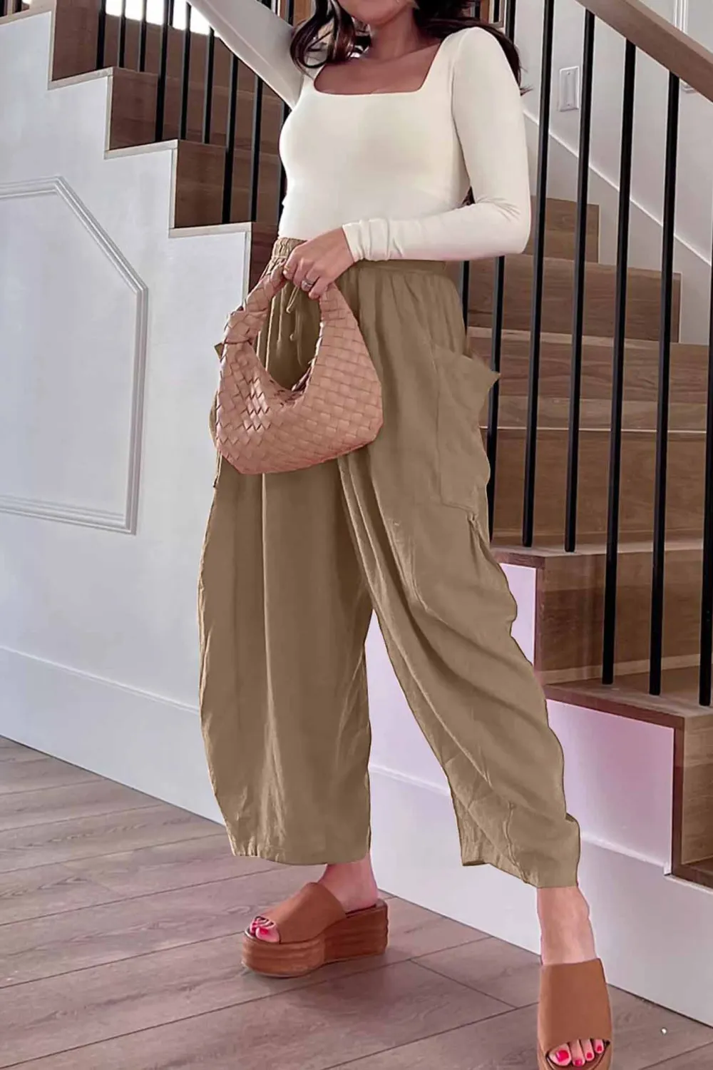 Drawstring Pocket Wide Leg Pants