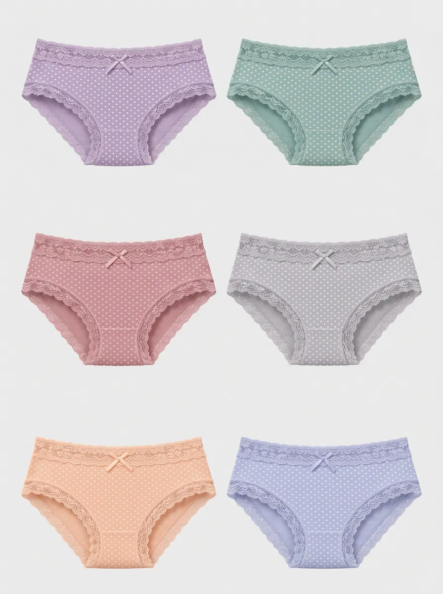 Women's Pastel Polka Dot Lace-Trim Briefs 6-Pack