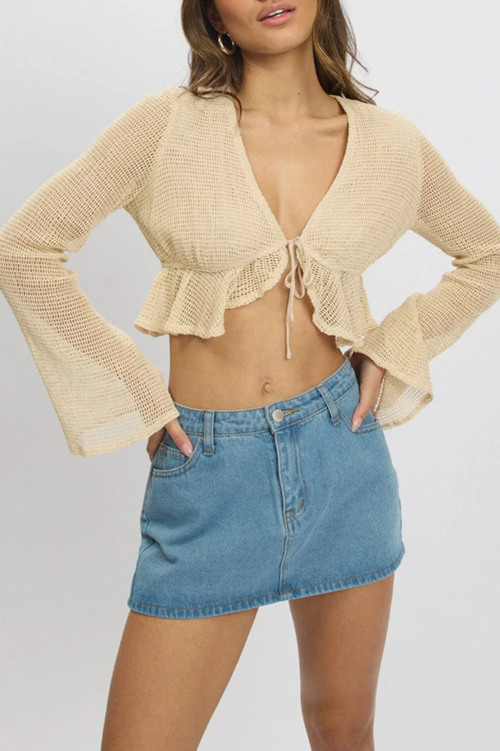 Beige Tie Up Top