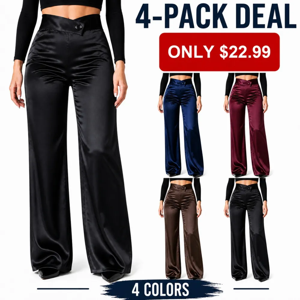 Women's Satin Smooth Straight Leg Pants With Irregular V Waistline