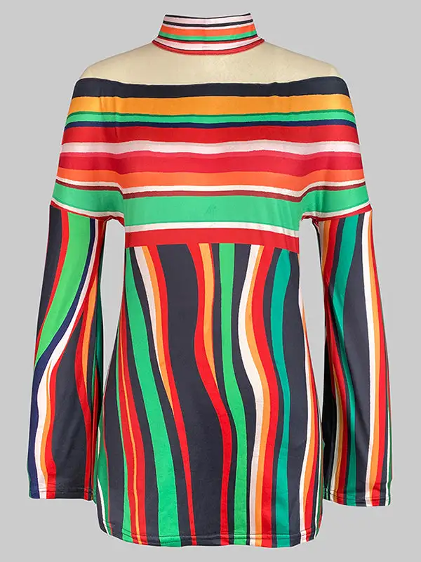 Long Sleeve Relaxed Contrast Stripe Halter Neck T-Shirt