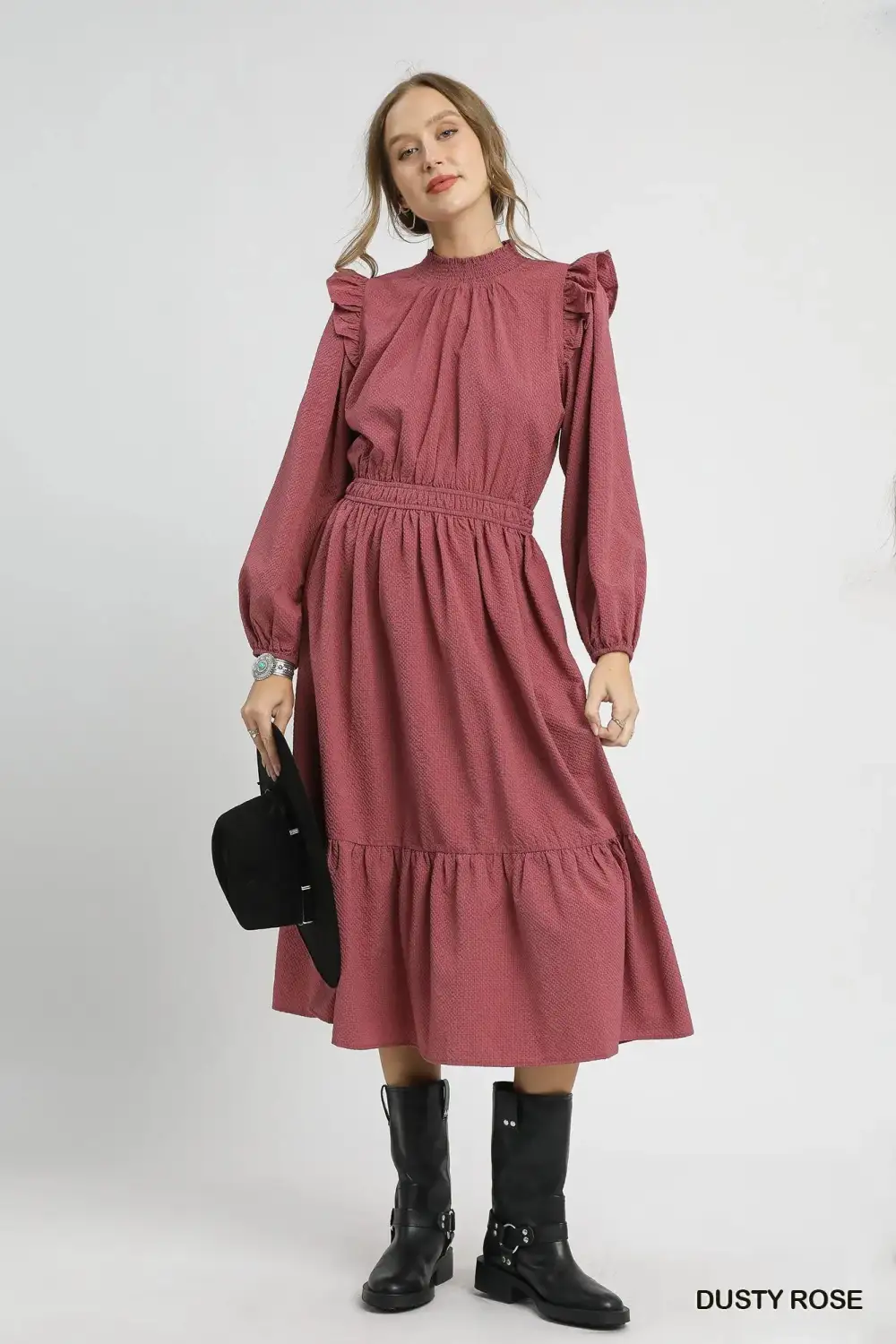 Balanced Detail Ruffle Midi Dress