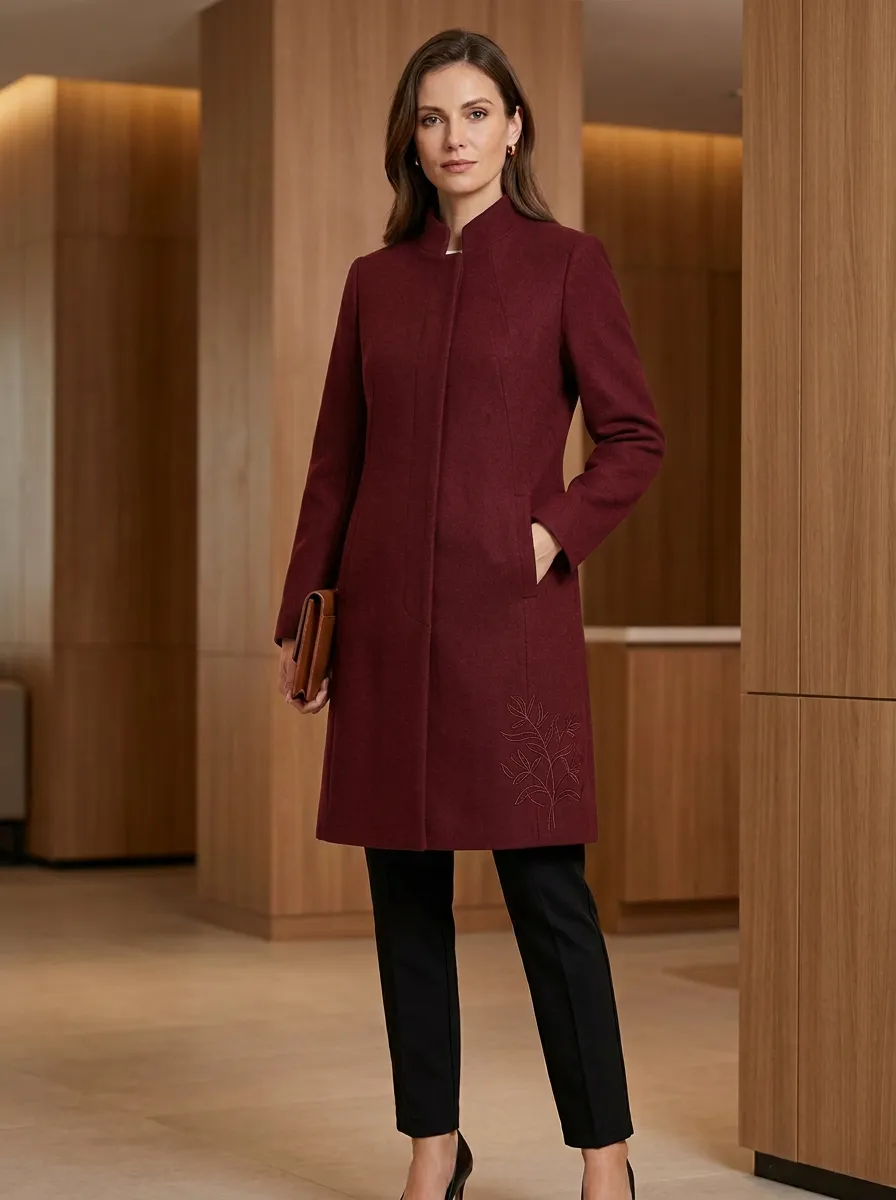 Women's Minimalist Botanical Leaf Embroidered Printed Coat