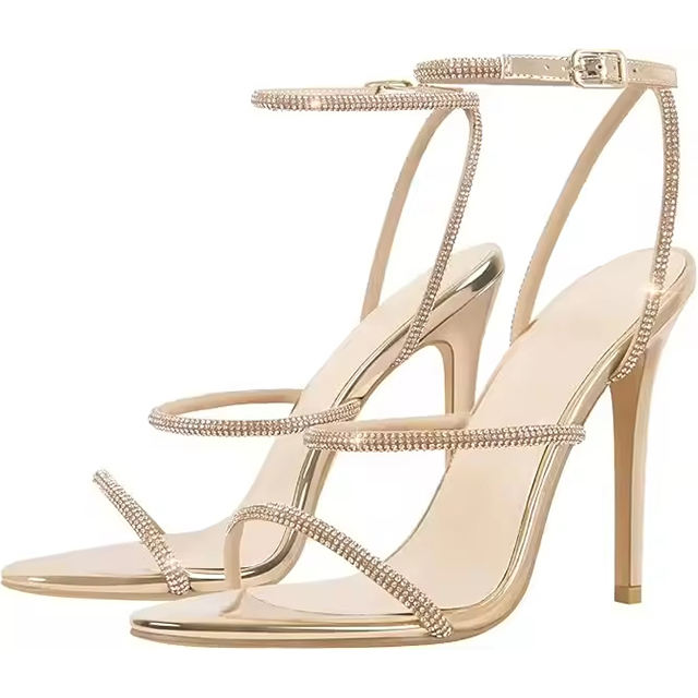 Velora Crystal Gold Stiletto Sandals