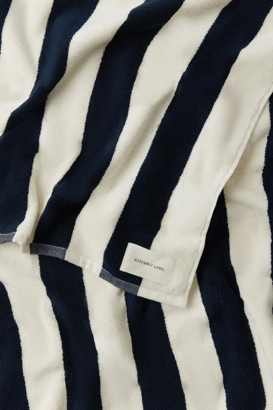Navy & Cream Stripe Beach Towel