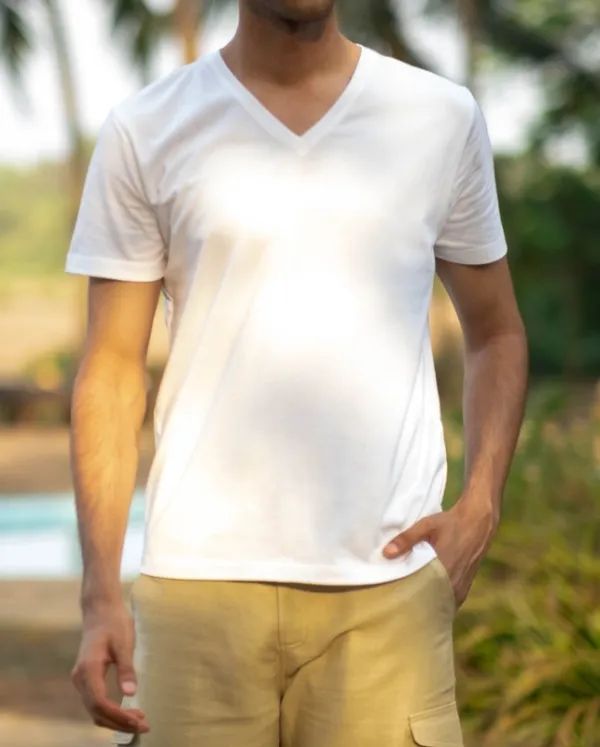 White Cotton V-Neck T-Shirt
