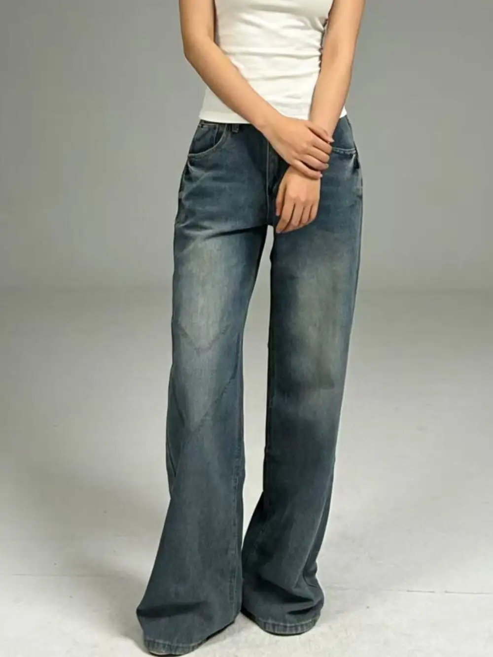 Textured Wide Leg Denim Jeans