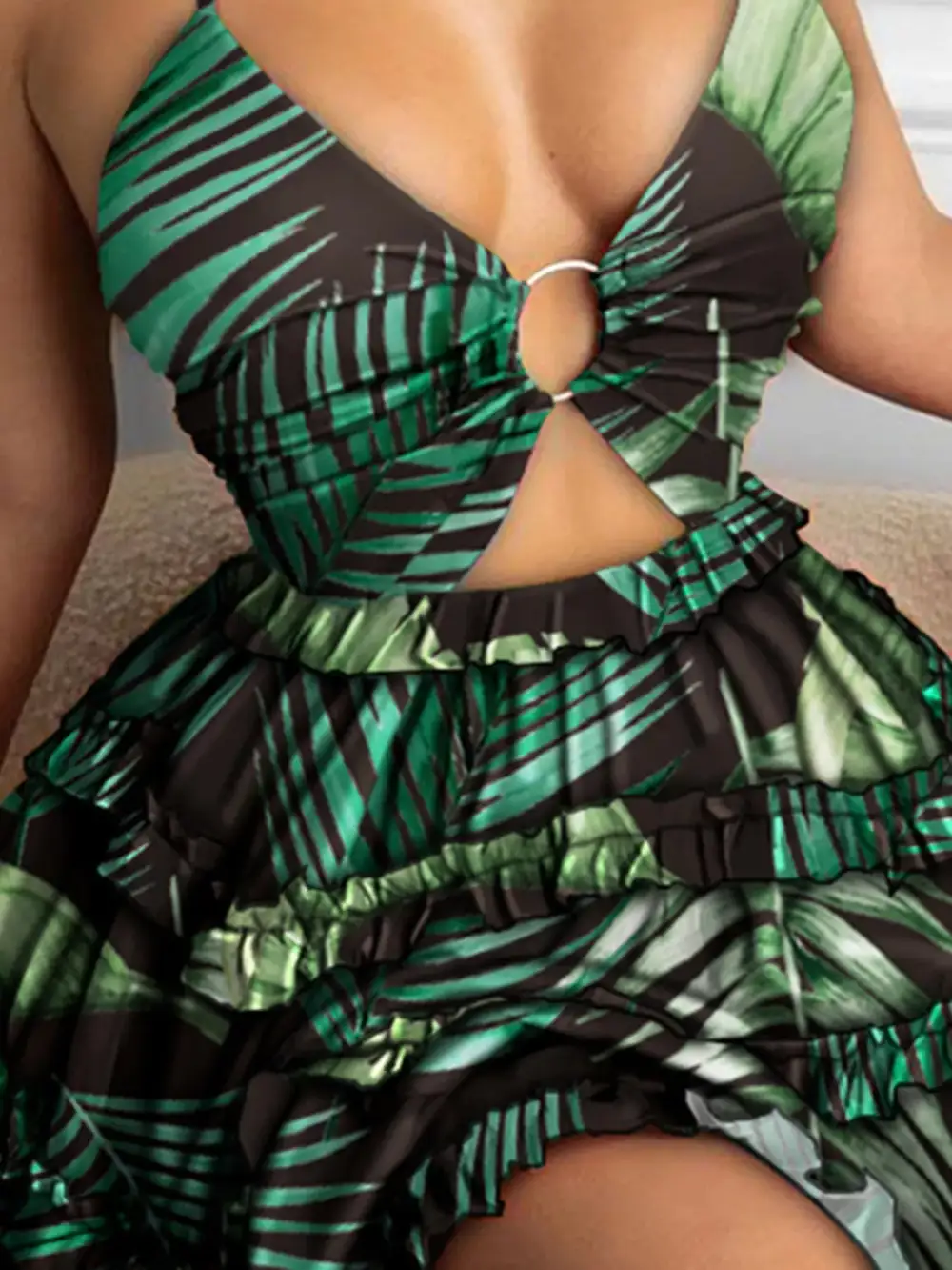 Clean Line Printed Ruffle Mini Dress