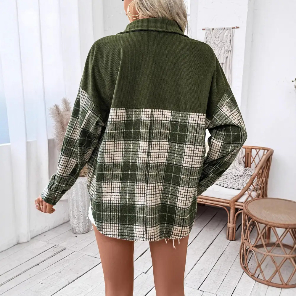 Tailored Plaid Casual Outerwear Jacket