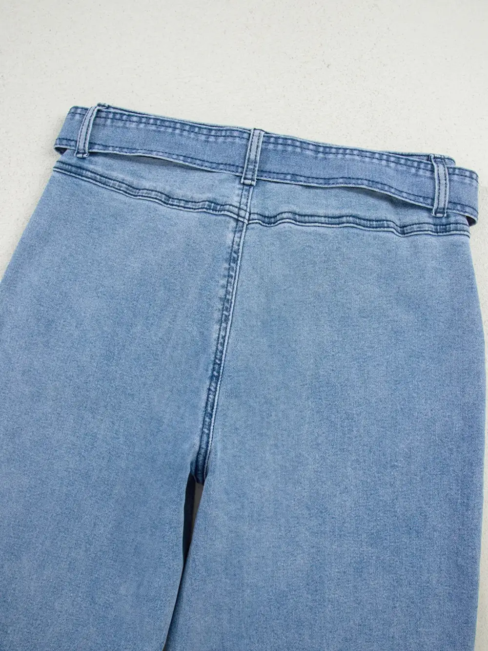 High Waisted Wide Leg Belted Denim Jeans