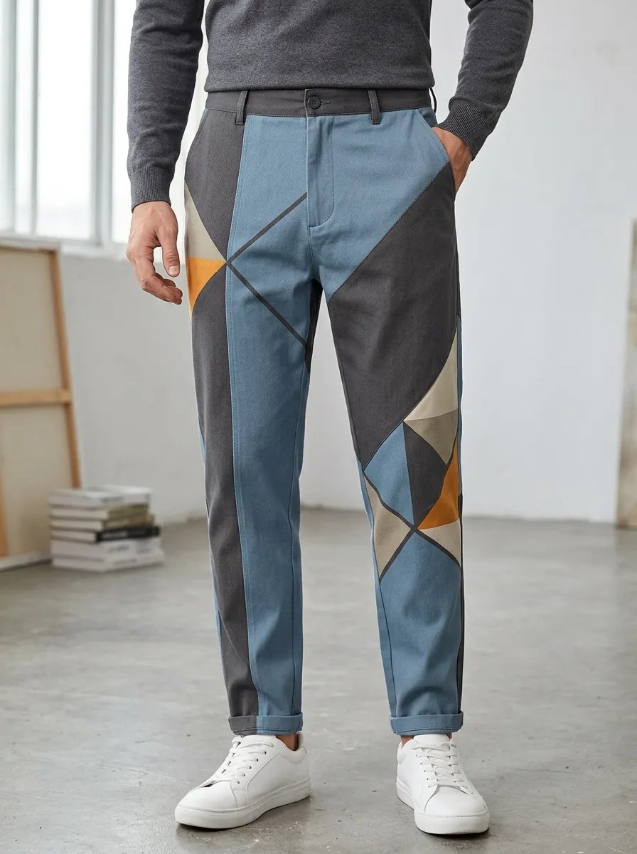 Men's Tailored Geometric Patchwork Trousers