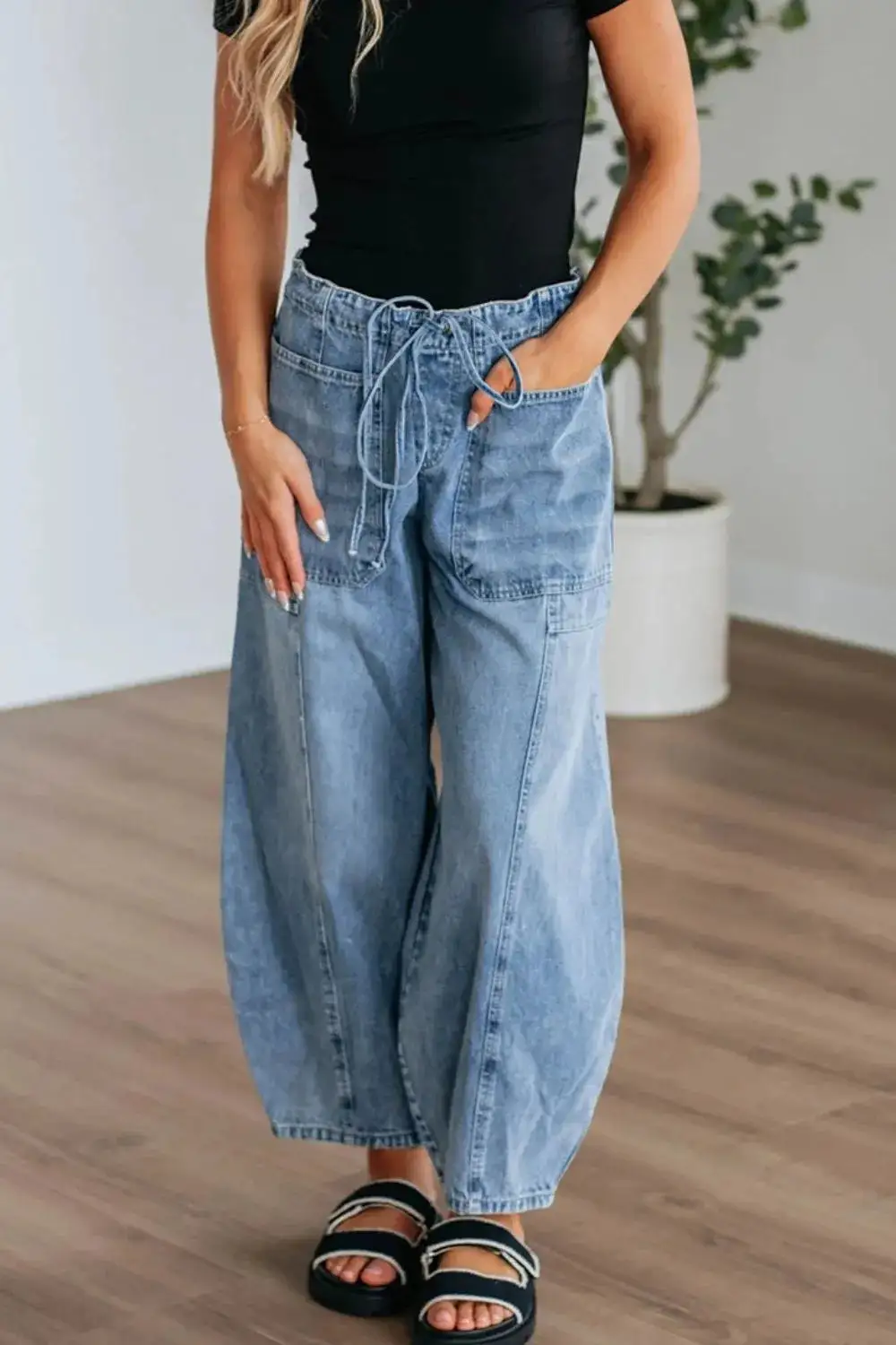 Drawstring Wide Leg Jeans