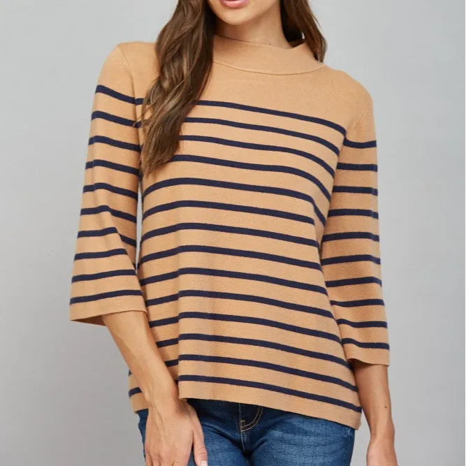 Relaxed Stripe Mock Neck Sweater