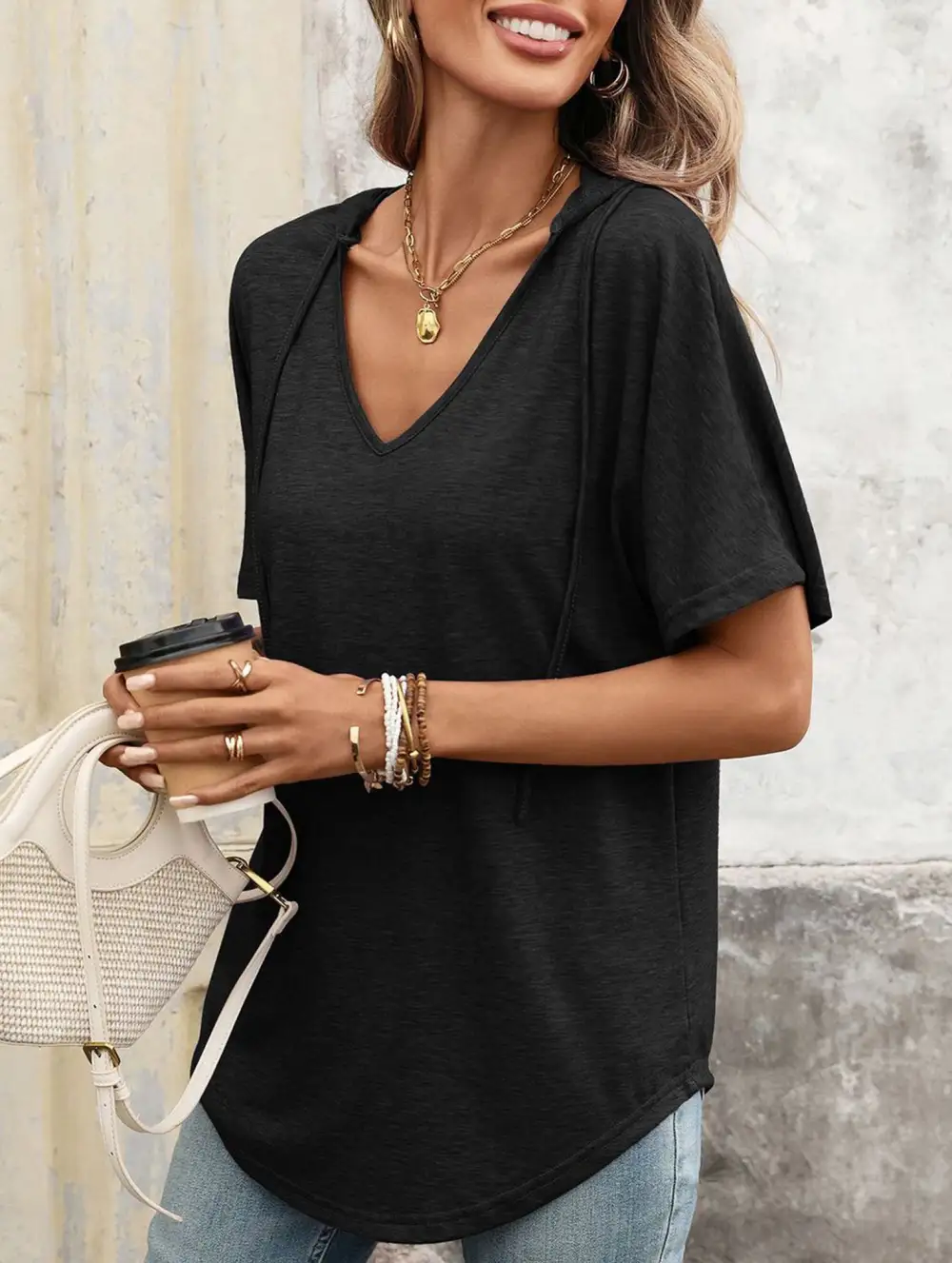V Neck Loose Short Sleeve Tee