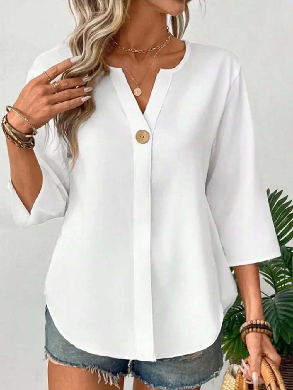 Linen V Neck Button Shirt