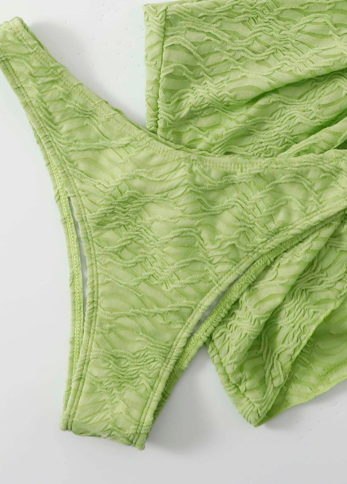 Swim Textured Bikini Set O-Ring Bandeau Bra Top & Bikini Bottom & Skirt 3 Piece Bathing Suit