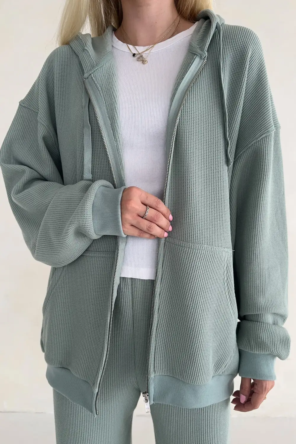Layered Waffle Knit Hoodie