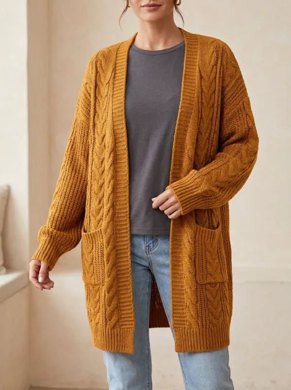 Women's Fall Cable Knit Open-Front Long Cardigan