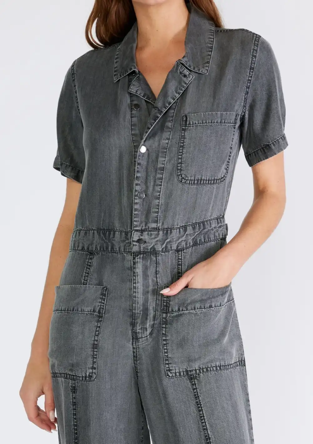 Half Button Short Sleeve Jumpsuit