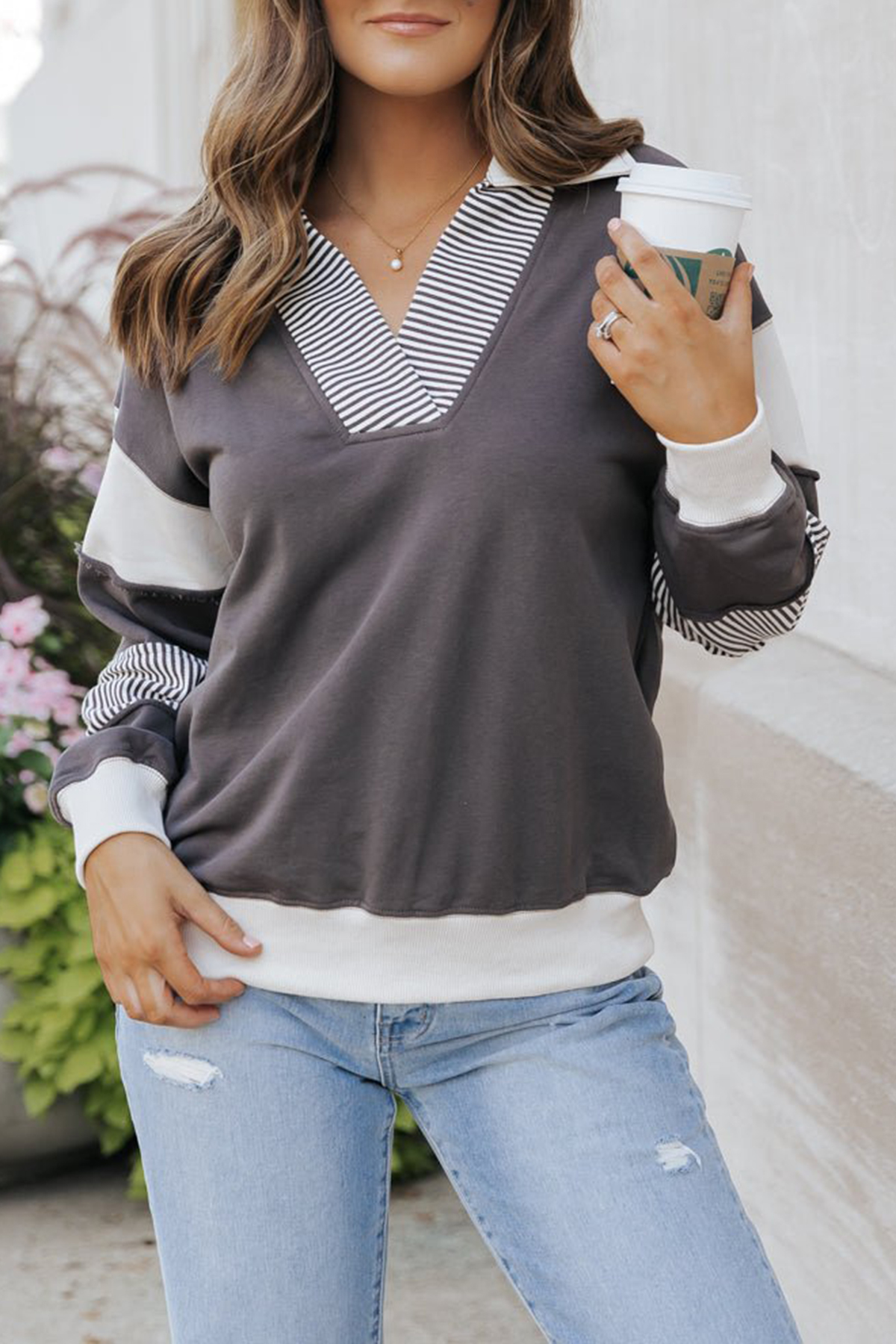 Charcoal Color Block Terry Sweatshirt