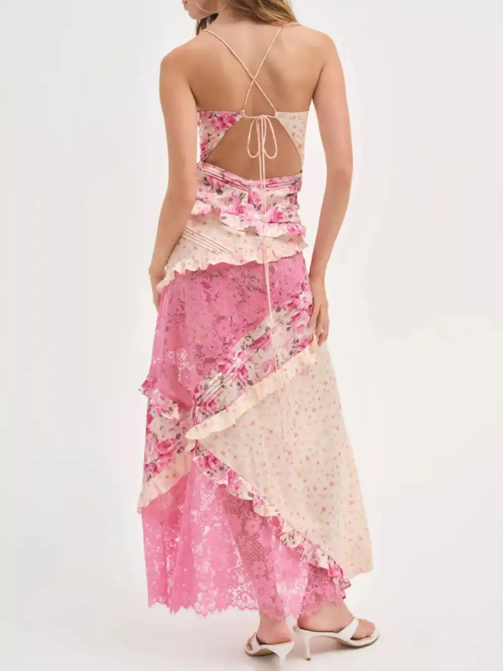 Floral Printed Lace Maxi Dress