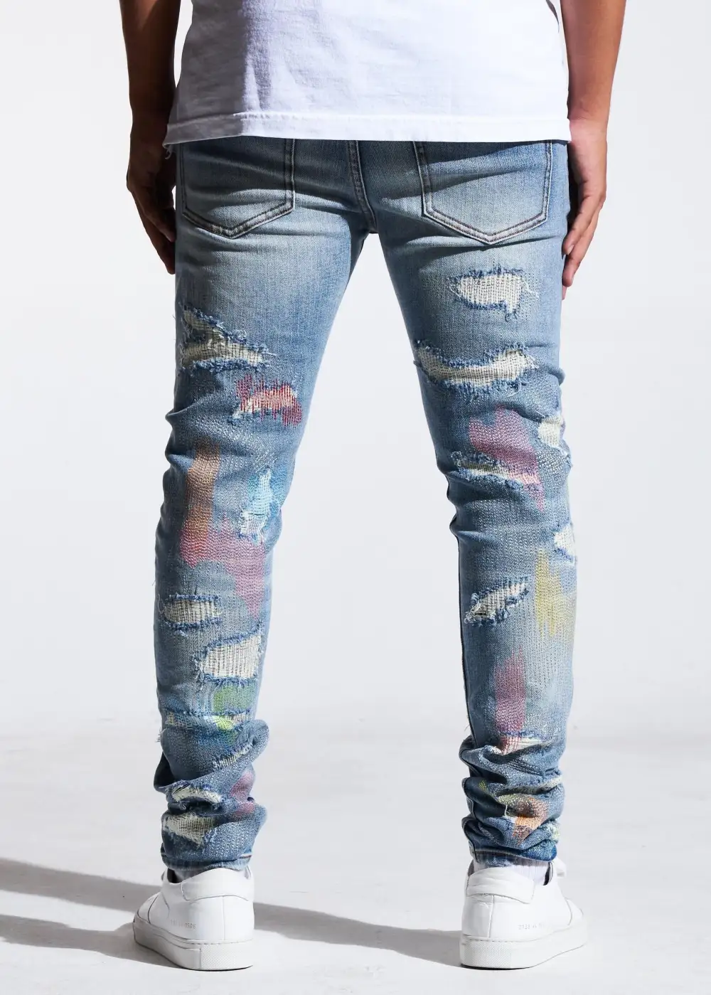 Contrast Stitch Ripped Jeans