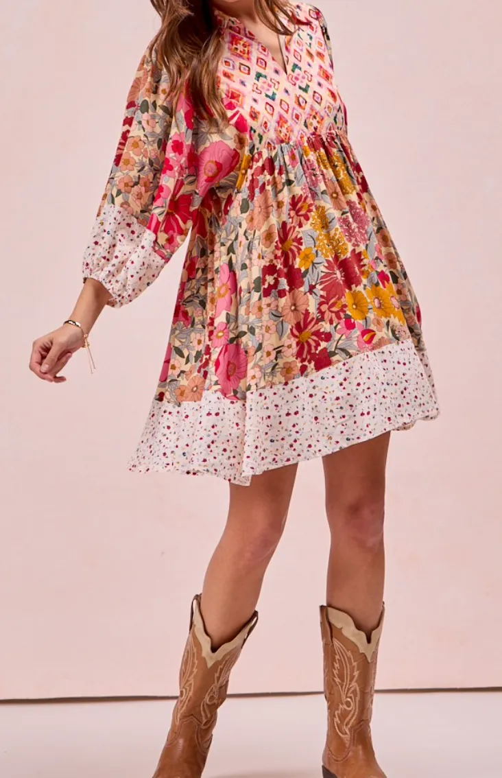 Floral Bubble Sleeve Dress