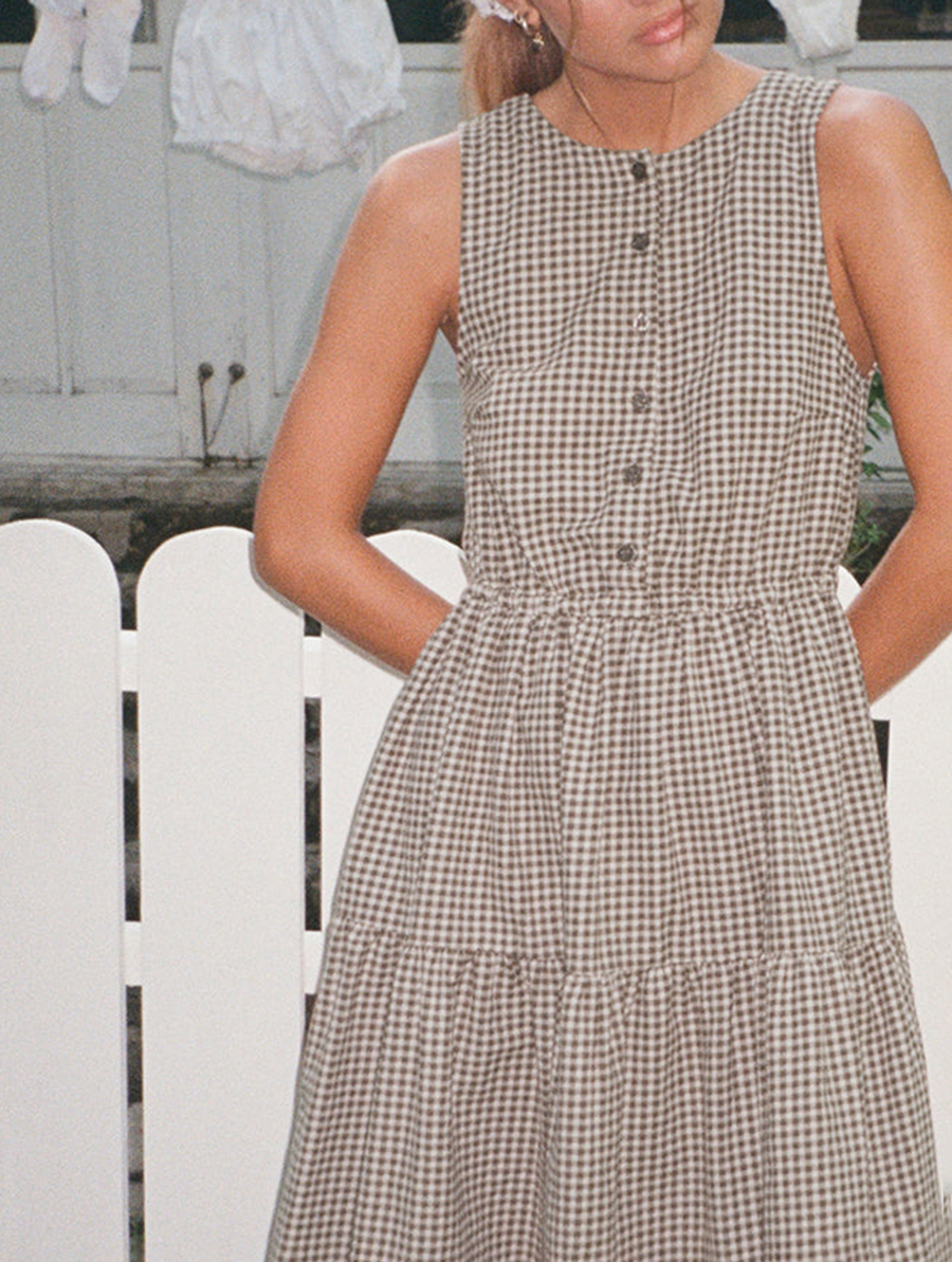 Smock Dress In Mini Brown Gingham