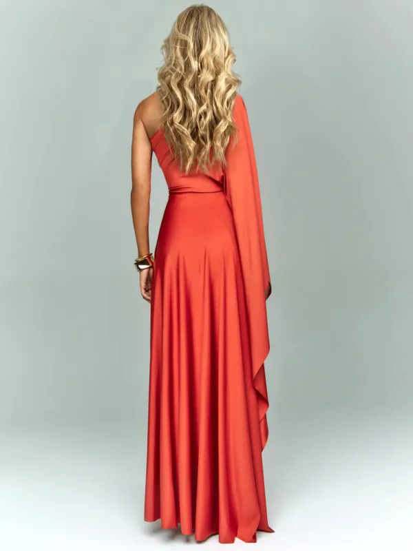 Asymmetric Satin Drapedd Maxi Gown