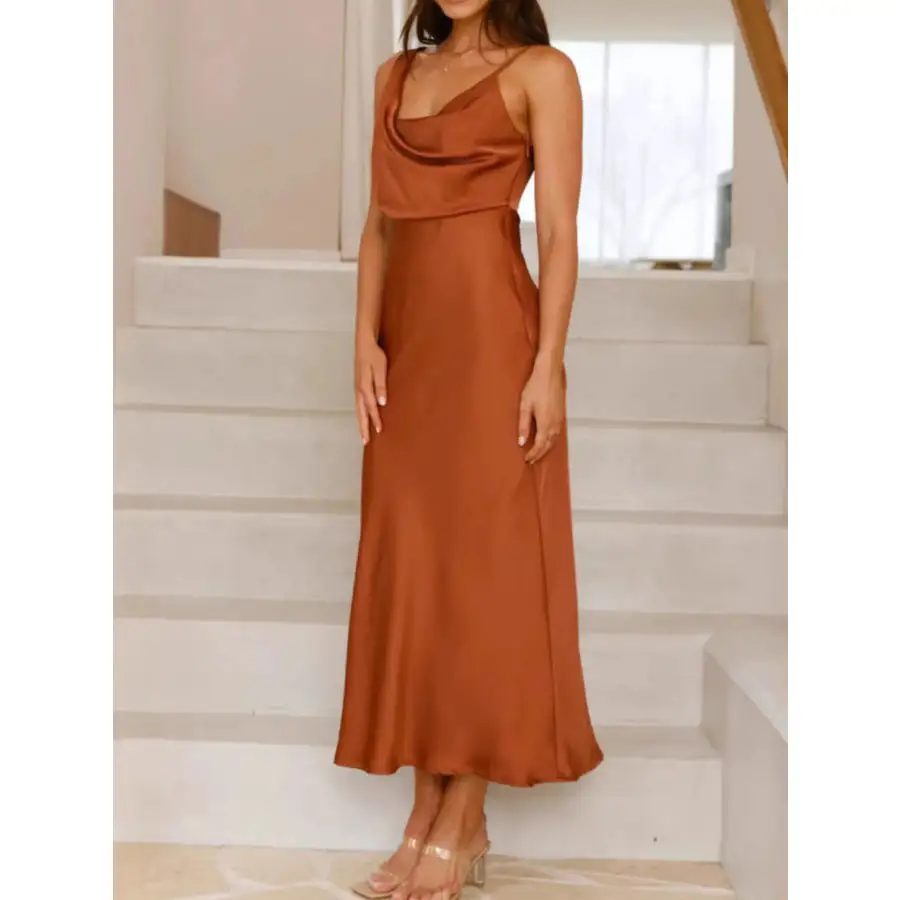 Satin Asymmetrical Midi Dress