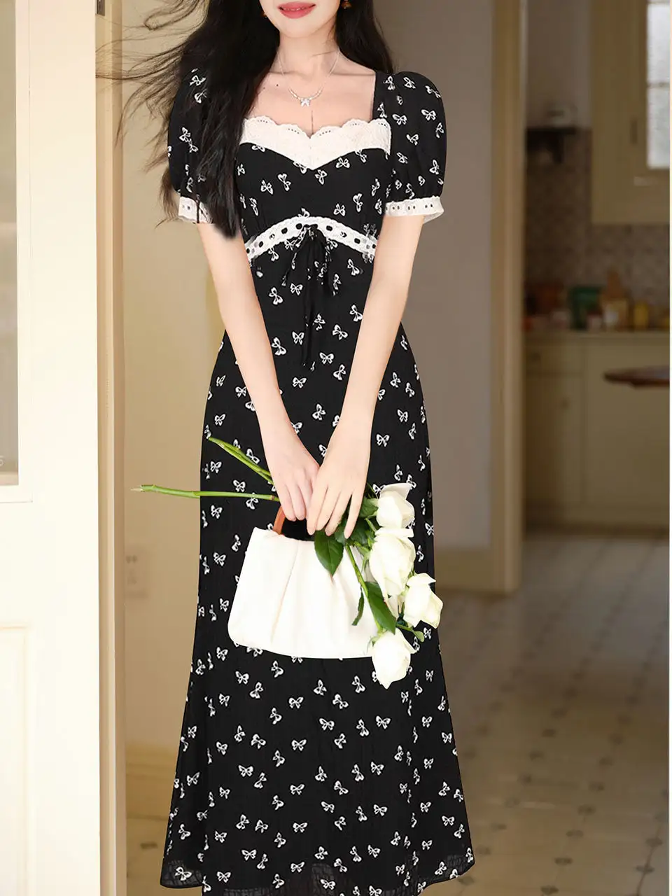 Lace Bow Regency Long Dress