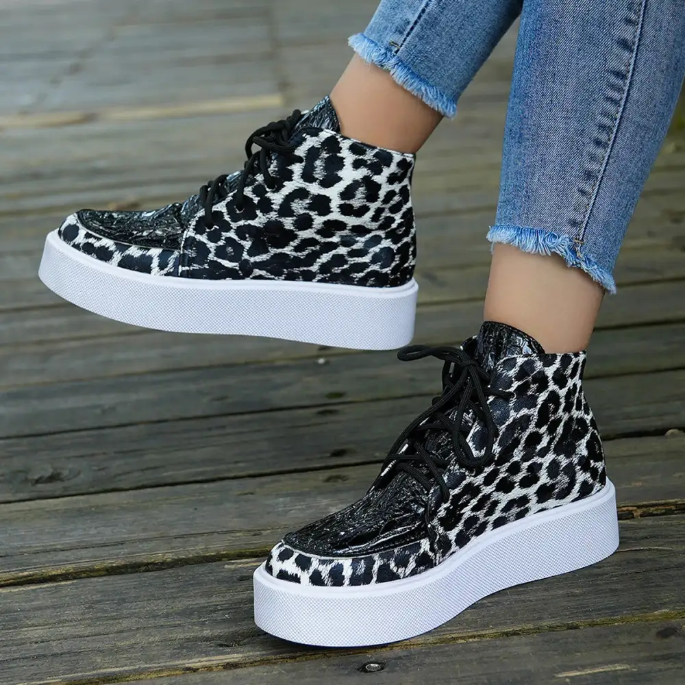 Pu Leather Leopard Platform Sneakers