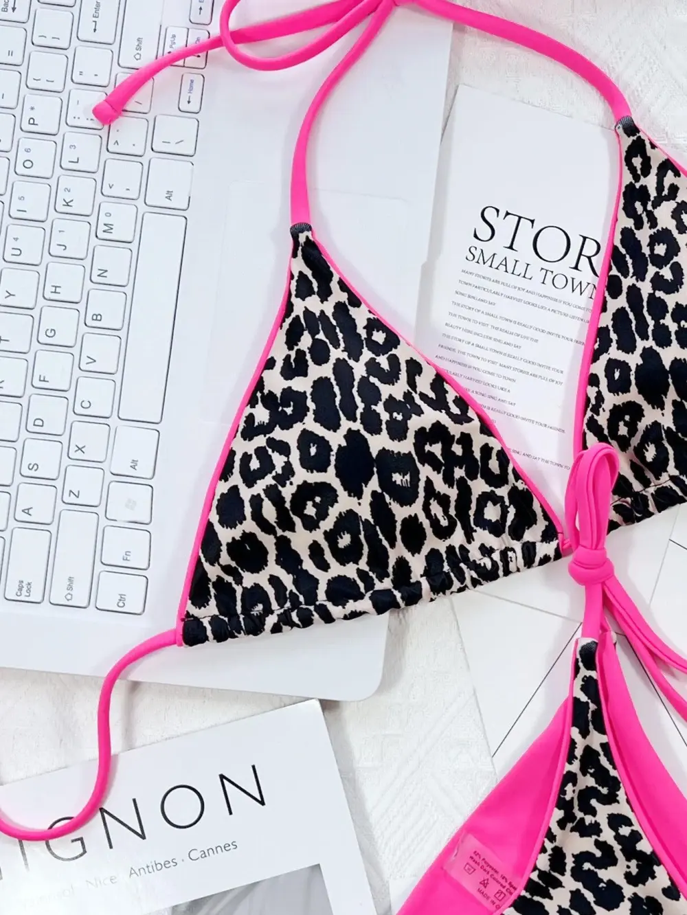 Leopard Print Halter Neck Tie Bikini Swim Set