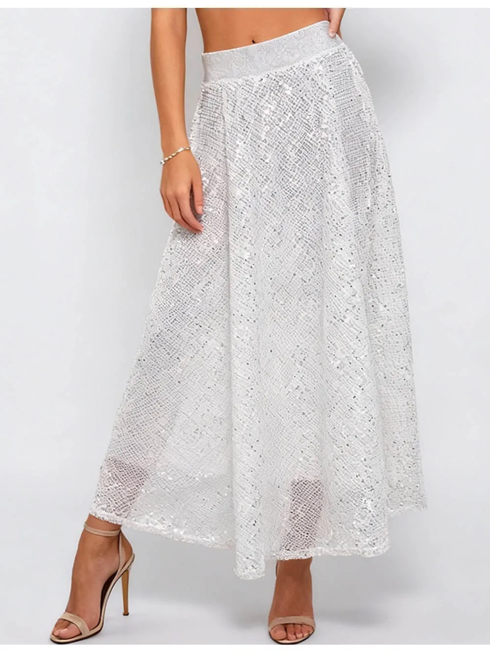 Sequin Elastic Waist Maxi Skirt