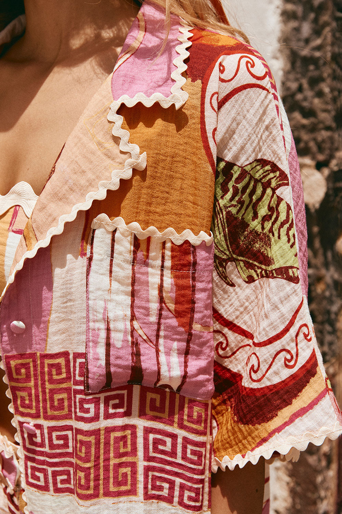 Colorful Patterned Short Sleeve Blouse