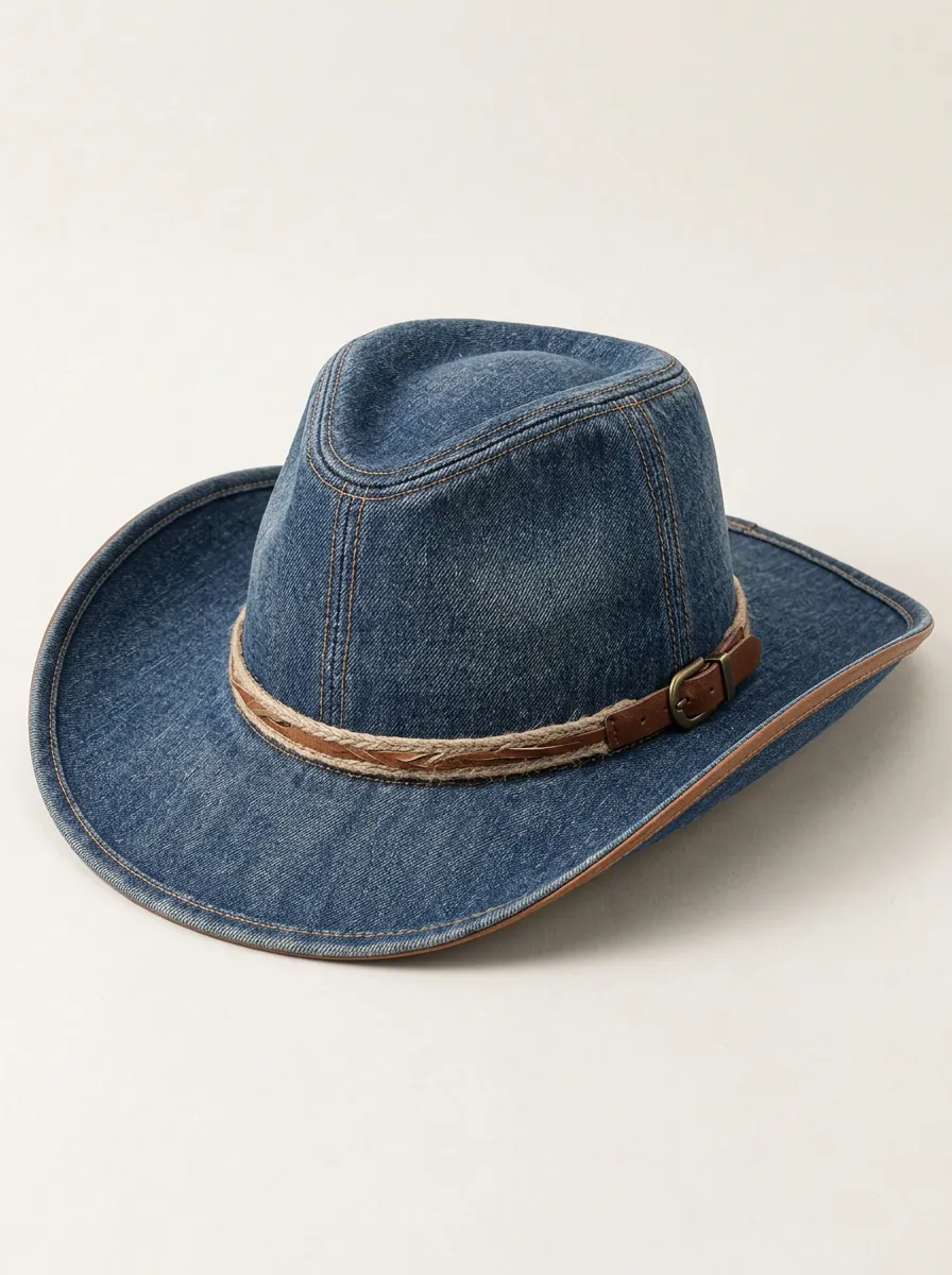 Outdoor Ready Leather Look Wide Brim Curved Brim Men's Cowboy Hat