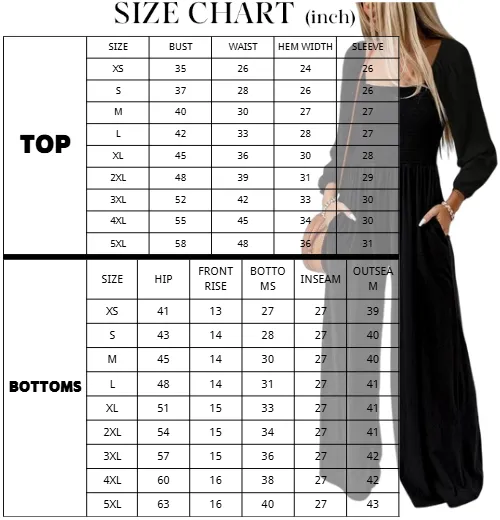 Women's Wide Leg Jumpsuit - Long Sleeve Loose Fit Overalls with Pockets