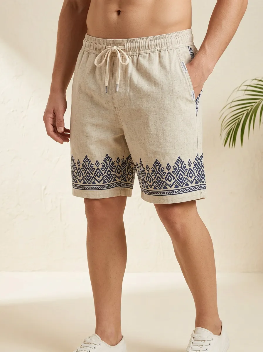 Men's Casual Beachwear Tribal Geometric Pattern Printed Shorts