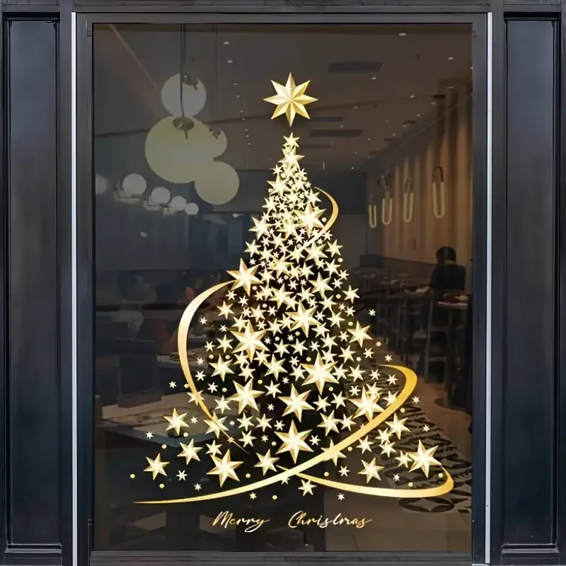Large Golden Christmas Tree Window Clings