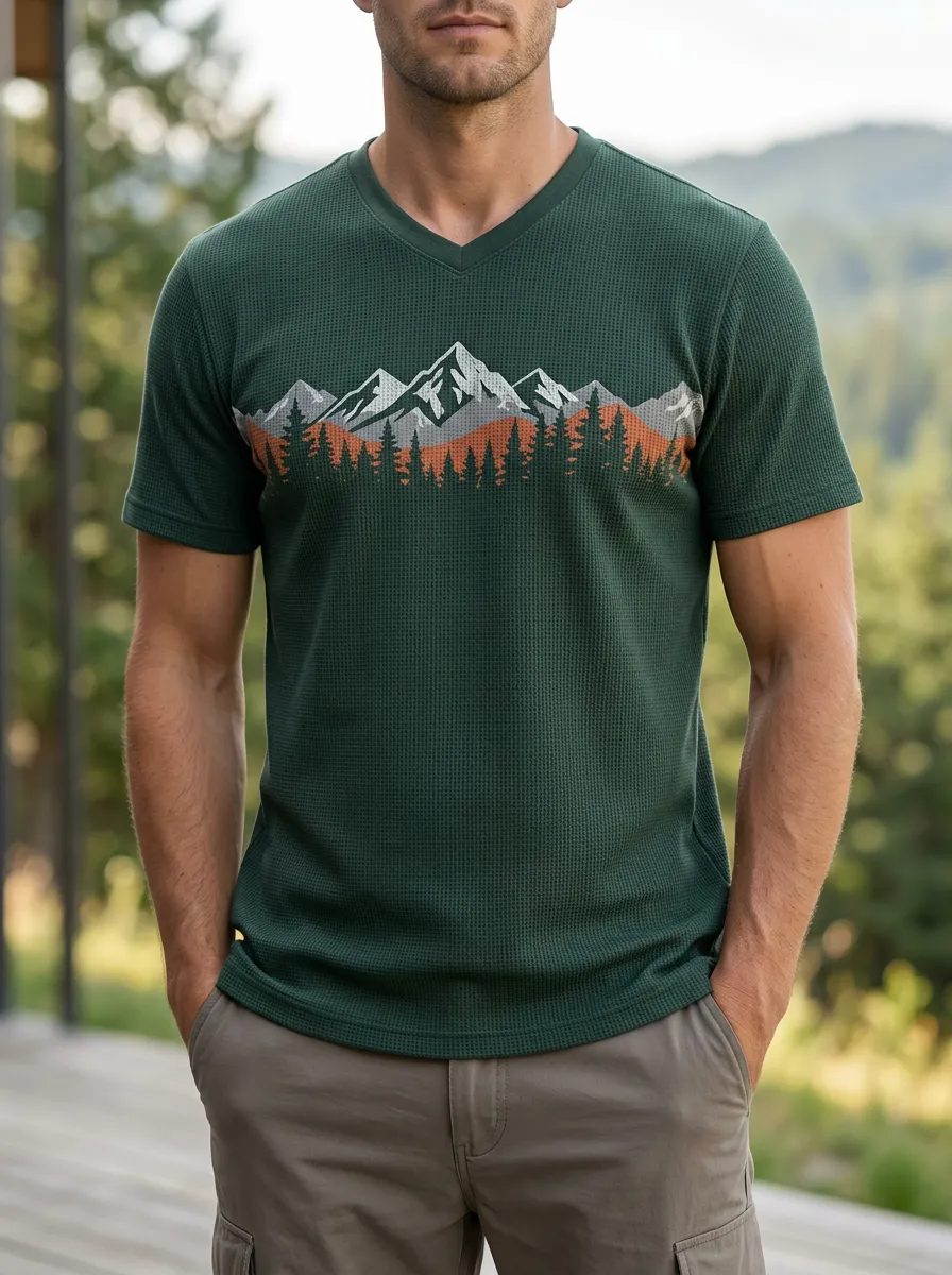 Men's Wilderness Outdoor Nature Lover Mountain Forest V-Neck T-Shirt