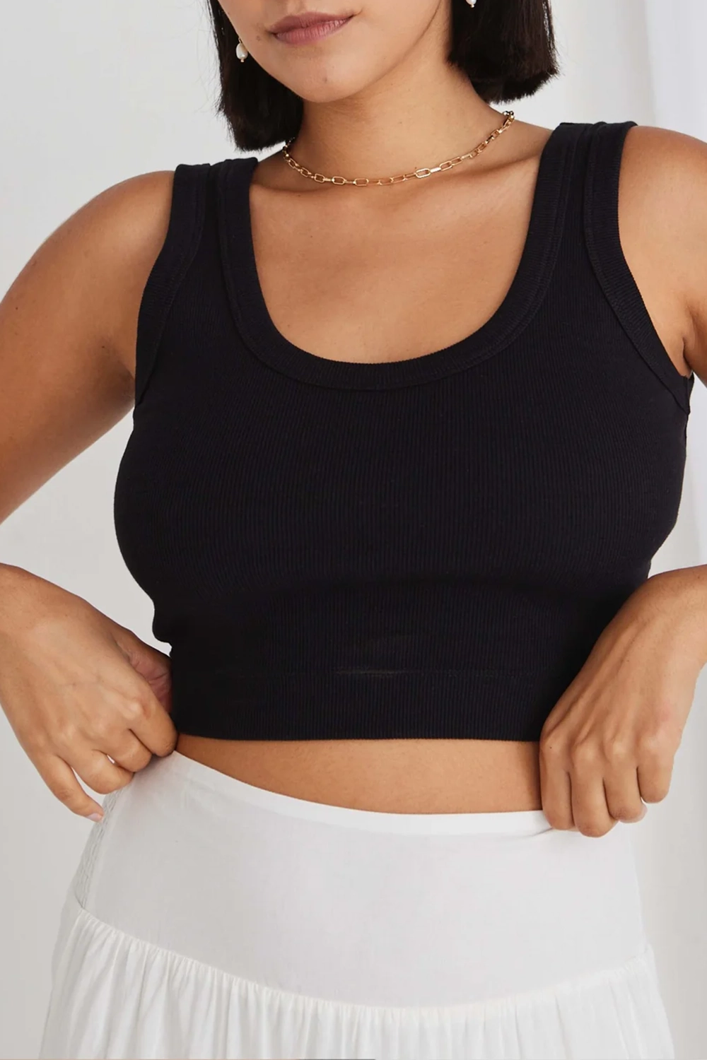 Black Ribbed Crop Tank Top