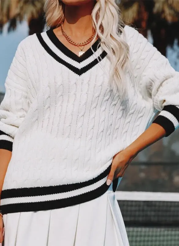 Color Block V-Neck Casual Sweaters